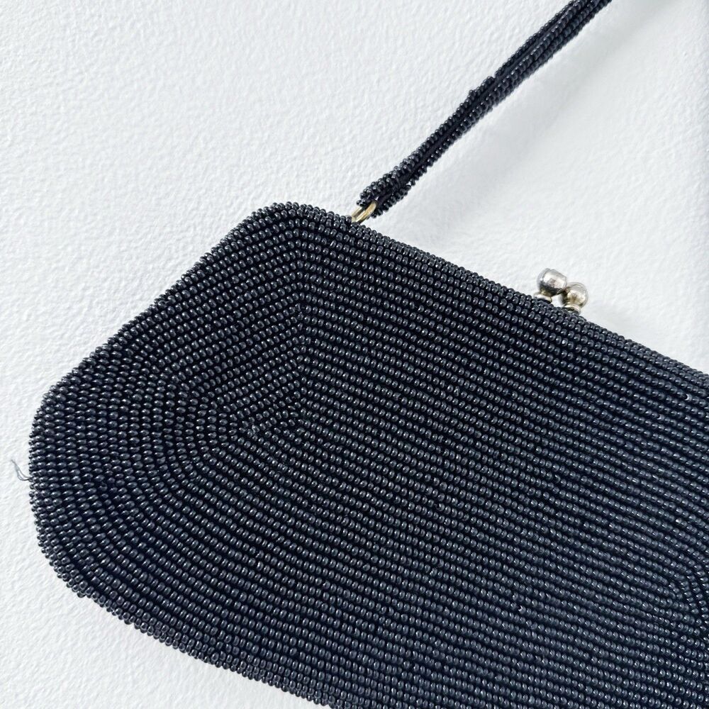 Vtg Black Beaded Evening Bag Purse Richere Bag by Walborg 1960s Made In Japan - Picture 10 of 16